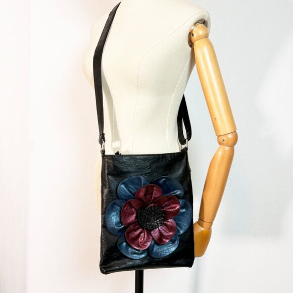 Boutique to U | Crossbody Floral Bag | Black with Jewel Tone Flower - Picture 1 of 7